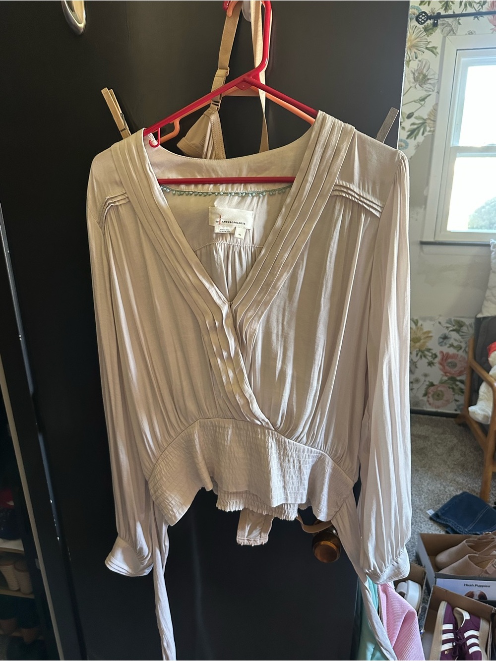 Anthropologie Wrap Tie Blouse Long Sleeve XL